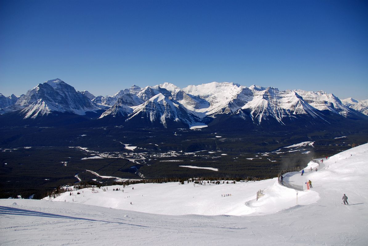 23 Skiing Lake Louise From Top Of The World Chair With Mount Temple, Sheol, Hungabee, Haddo Peak and Mount Aberdeen, Mount Lefroy, Mount Victoria, Lake Louise, Mount Whyte and Niblock